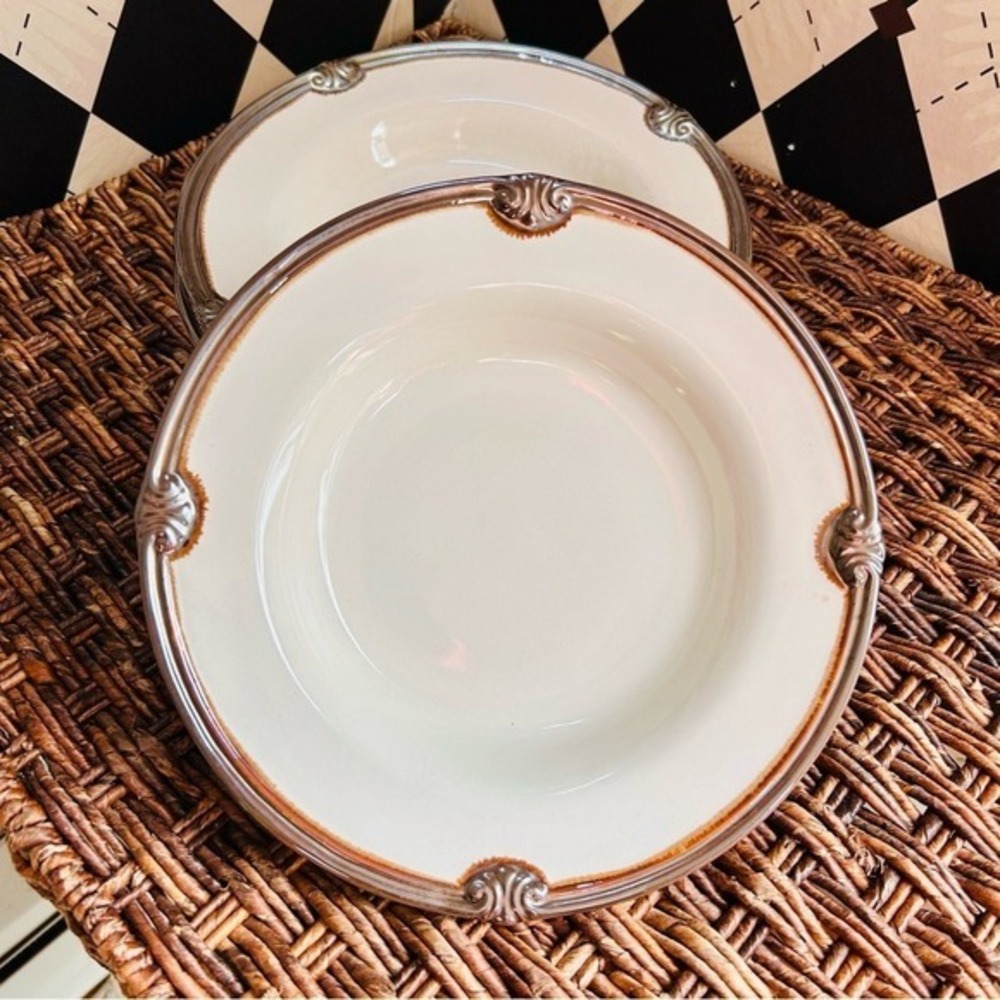 Set (4) Embossed Shell Rim Discontinued Ceramic Plate Bowls - Picture 10 of 17